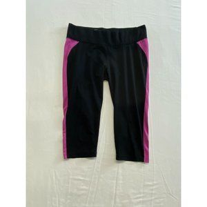 AerieFit Women's Cropped Leggings Size Medium Black Pink Polyester Blend Capri